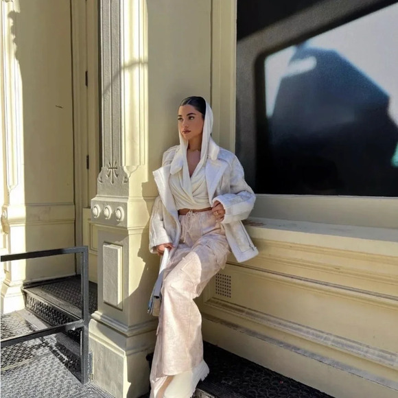 ZARA PRINTED CARGO PANTS PINK WHITE Size Small Wide Leg excellent condition - Picture 2 of 13